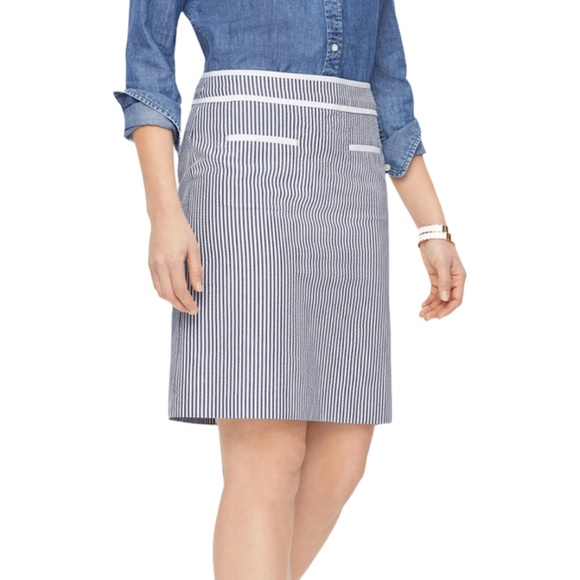 Talbots Blue and White Cotton Seersucker A-Line Skirt - NWT - Picture 1 of 6